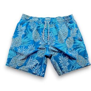 Reyn Spooner Mens Large Swim Trunks Blue Pineapple Print Mesh Lined